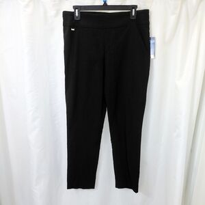 NWT SZ 12 Counterparts Luxe Stretch Black Pull On Trousers Side Slit Hem
